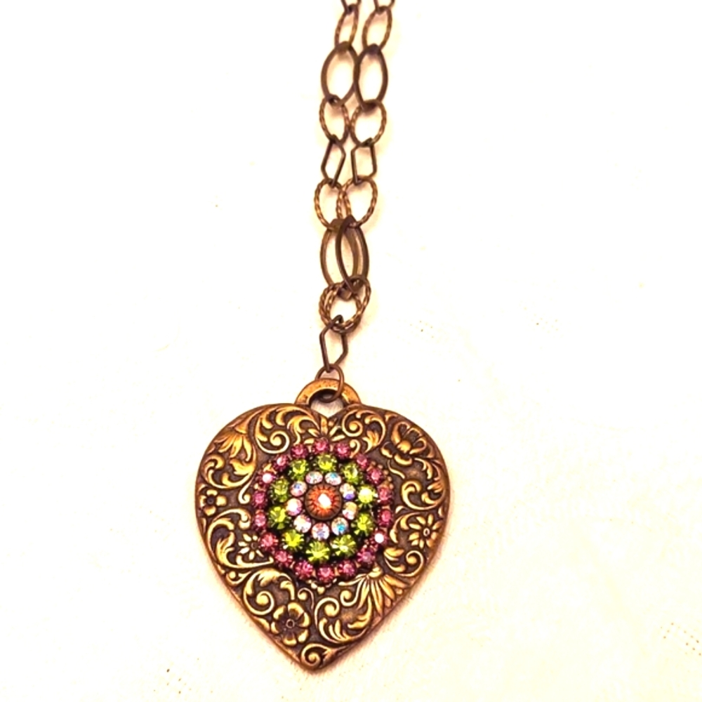 Liz Paiacios Heart‎ Pendant Necklace Brass tone